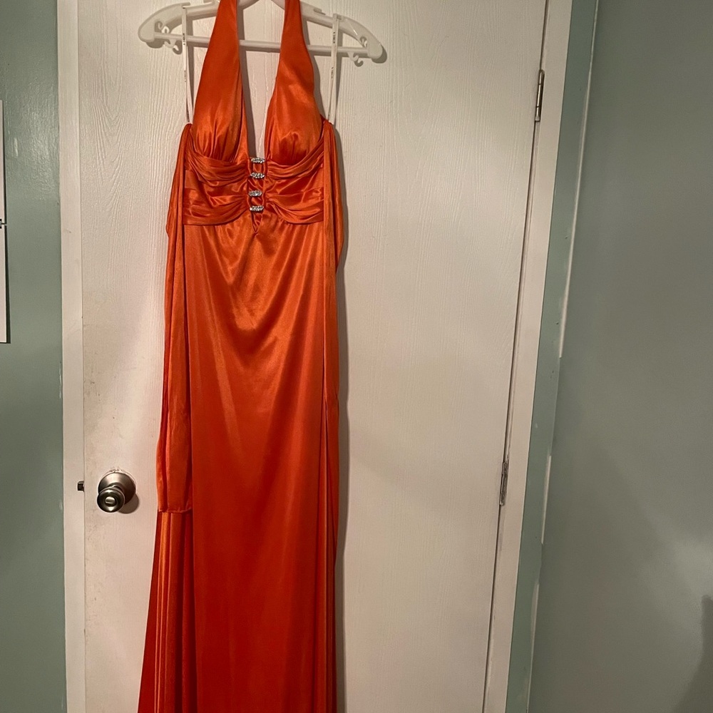 Blaze orange long prom gown